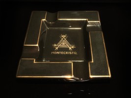 Montecristo- Stunning Square Cigar Ashtray (Black &amp; Gold) - £113.25 GBP