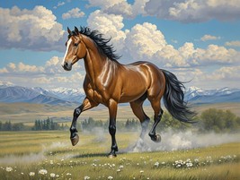 Art Giclee Printed Oil Painting scenery, reddish brown horses, animals #005 - £6.78 GBP+