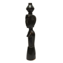 Hand Carved Hard Dark Wood Tribal African Woman 11.5&quot; Figurine Statue Vintage - £23.71 GBP