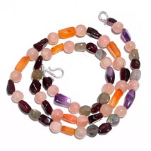 Natural Rose Quartz Carnelian Garnet Gemstone Smooth Beads Necklace 17&quot; UB-3685 - £8.69 GBP