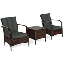 3 Pcs Patio Conversation Rattan Furniture Set with Glass Top Coffee Table and Cu - $6,212.21 MXN