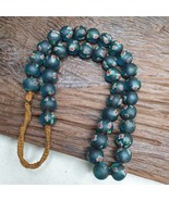 Vintage venetian-african murano style floral green glass beads strand - $75.74 CAD