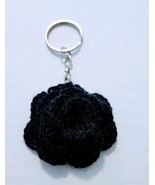 Handmade Crochet Rose Keychain in Black (Small) - $5.00