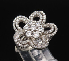 925 Sterling Silver - Vintage Openwork Cubic Zirconia Flower Ring Sz 6 -... - £30.35 GBP
