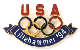 Lillehammer 1994 Olympic Pin USA Team Winter Games Rings Collectible Sou... - $12.99