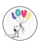 30 SNOOPY LOVE ENVELOPE SEALS LABELS STICKERS 1.5" ROUND BALLOONS CUTE GIFTS - £5.98 GBP