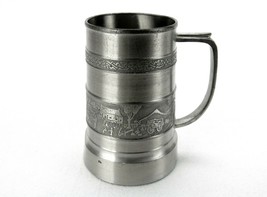 Vintage Diamond Pewter Stein Mug, Working On Farm, Thick Base, Thailand (Dented) - $24.45