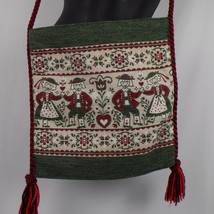 Boho Green Shoulder Bag Tapestry Look North Central European scene Hearts - £7.72 GBP