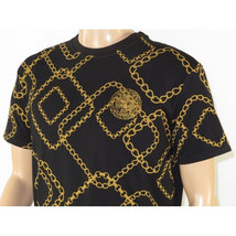Mens PLATINI Sports Shirt With Rhine Stones Medallion Chain STT7626 Black Gold image 5