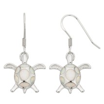 Sterling Silver and White Inlay Opal Turtle Earrings - £52.80 GBP