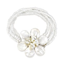 Elegant White Ocean Flower Natural Seashell and Bead Floral Bracelet - $16.82