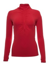 Nwt Ibkul Solid Red Ruched Long Sleeve Mock Golf Shirt - M L Xl &amp; Xxl - $64.99