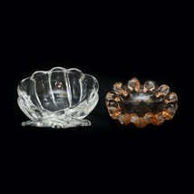 Set of 2 Art Glass Peach And Clear Glass Small Trinket Dish Shell Shaped... - £7.02 GBP