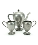 Vintage Pewter Tea Set, Teapot/Sugar/Creamer, Manhattan Pewter, &quot;E&quot; Mono... - $67.08 CAD