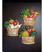 1976 Vintage Set Of 3 Sexton Vegetable Fruit Basket Painted Cast Metal W... - $21.94 CAD