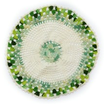 Vintage Crochet Cotton Lace Multicolor Green Round Doily Mat 10&quot; - $11.85