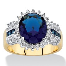 Sapphire Blue Crystal And White Cz 14K Gold Gp Ring Size 6 7 8 9 10 Oval Cut - £71.67 GBP