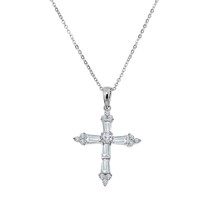 1.25 ct Baguette &amp; Round CZ Cross Religious Pendant Chain 925 Sterling Silver - £40.38 GBP
