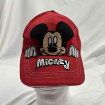 Disney Mickey Mouse Boys Baseball Cap Hat Red Cotton Patched Adjustable Strap - £7.96 GBP