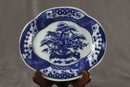 Vintage Flow Blue China 2PC Lot Imari Serving Plates Bonsai Tree &amp; Chrysanthemum - £23.10 GBP