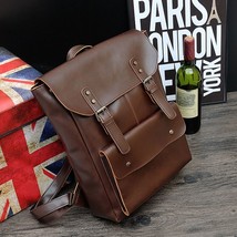 New Brand Designer Men PU Leather Backpack Vintage Daypack Multi Pocket Casual R - £60.35 GBP