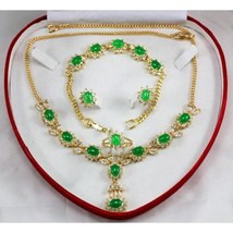 4pcs Red/Green Stone Crystal Earrings Bracelet Ring Necklae Jewelry Set Engageme - £56.99 GBP