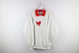 Vtg 90s Country Primitive Womens L Snow Cardinal Bird Collared Sweatshirt USA - £39.15 GBP