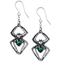 Emerald Venom Spider Earrings Green Crystal Surg Steel Hooks Alchemy Gothic E428 - £31.93 GBP