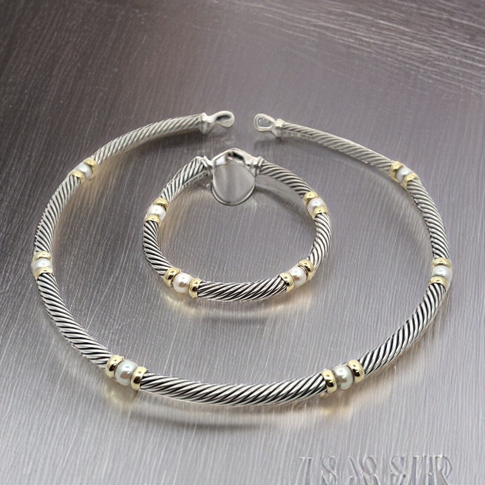 David Yurman Authentic Estate Pearl Necklace 17" + Bracelet 7.5" Sil + 14 DY310 - $1,930.50