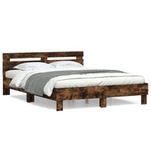 Bed Frame with Headboard Smoked Oak 140x190 cm Engineered Wood - £91.29 GBP