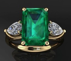 5Ct Cushion Green Emerald14K Yellow Gold Plated Ring Anniversary Gift for Her - £135.62 GBP