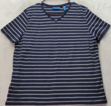 Karen Scott T Shirt Top Women Petite Large Navy Striped Knit Short Sleeve V Neck - £11.78 GBP