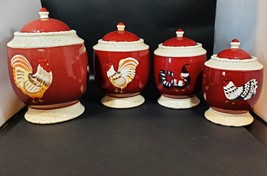 Vintage Young&#39;s &quot;Heartfelt Kitchen Creations&quot; Rooster Canister Set of 4 w/lids. - £100.61 GBP