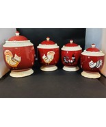 Vintage Young&#39;s &quot;Heartfelt Kitchen Creations&quot; Rooster Canister Set of 4 ... - £102.89 GBP