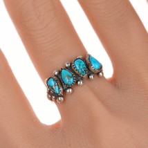 sz8.25 Vintage southwestern sterling and turquoise row ring - £66.17 GBP