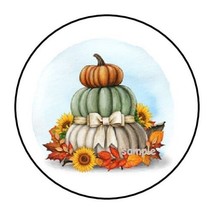 30 Fall Autumn Pumpkins Envelope Seals Labels Stickers 1.5&quot; Round Leaves - £5.91 GBP