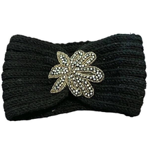 Ciel Collection Knit Head Band Wrap Ear Warmer Winter Bedazzled Jeweled Patch - £9.38 GBP