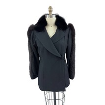 1980s Vintage Victoria NY Black Wool Fox Fur Coat Shoulder Pads Sz 12 - $5,467.63 MXN