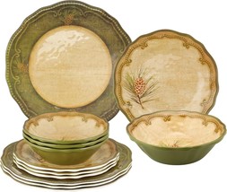 12-Piece Woodland Pinecone Melamine Dinnerware Set - Service for 4 - £54.96 GBP