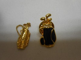 Lot 2 excellent Golf bag lapel brooch hat pin &amp; Pendant Gold &amp; Black Unisex ️‍ - £6.66 GBP