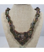 Vintage CAMO BOHO Statement Hand Braided Necklace 24 Inch + Heart Pendant - $365.32 MXN