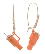 Betsey Johnson Orange Stanley Style Tumbler Cup Gems Drop Earrings NIB - $39.95