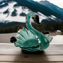 Cristales De Chihuahua Hand Blown Glass Green Swan Bird Mexico w Sticker - $556.74 MXN