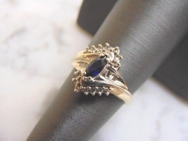 Womens Vintage Estate 10K White Gold Sapphire &amp; Diamond Ring, 3.4g E3628 - £177.64 GBP