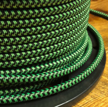 Black &amp; neon green cloth covered 3-wire round cord-vintage power cable - £1.31 GBP