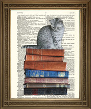 Kitten Cat On Books: Original Dictionary Art Print, Antique Paper! (10 X 8&quot;) - £6.27 GBP