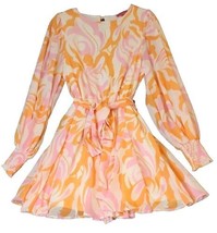 Flying Tomato Fit &amp; Flare Dress Sz M Womans Pink Orange Paisley Belted Colorful  - £27.29 GBP