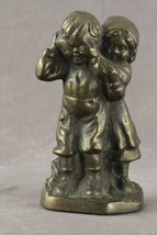 Vintage Cast Iron Children Boy &amp; Girl PEEK A BOO Game Metal Door Stop Figurine - £106.44 GBP