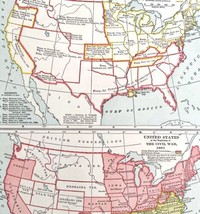 Map Of Civil War And Slavery In The United States 1938 Atlas History Print DWU7 - £31.61 GBP