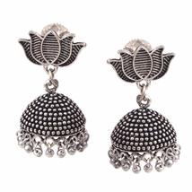 Oxidized Silver Plated Boho Lotus Studs Jhumka Jhumki Earrings Jewelry w... - £5.25 GBP